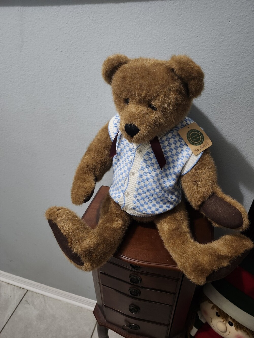 Vintage Boyds Brown Teddy Bear in Blue Check Vest Jointed 22" Tall